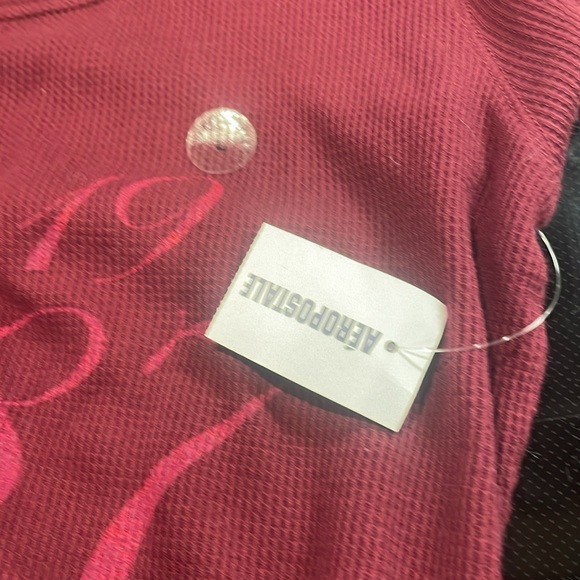Y2K Aeropostale burgundy red 100% cotton cap sleeve pullover top waffle knit L - Picture 9 of 9